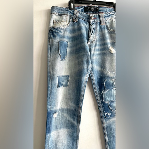 PHILIPP PLEIN- Men’s Straight Cut Distressed Jeans - Picture 7 of 8